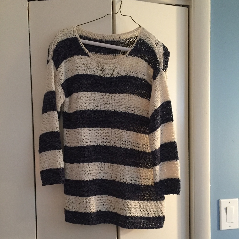 Grey & White Knitted Striped Sweater
